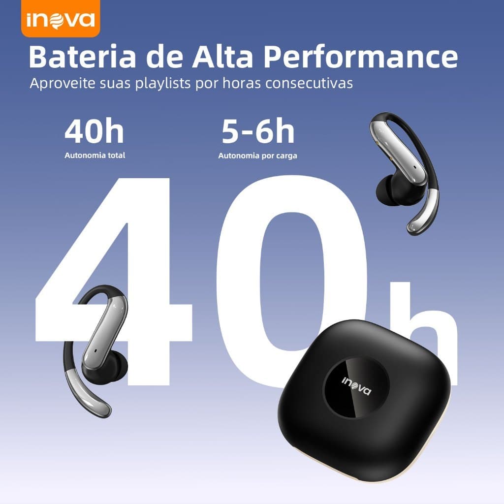 Fone de Ouvido Bluetooth TWS Esportivo com Gancho Auricular e Microfone