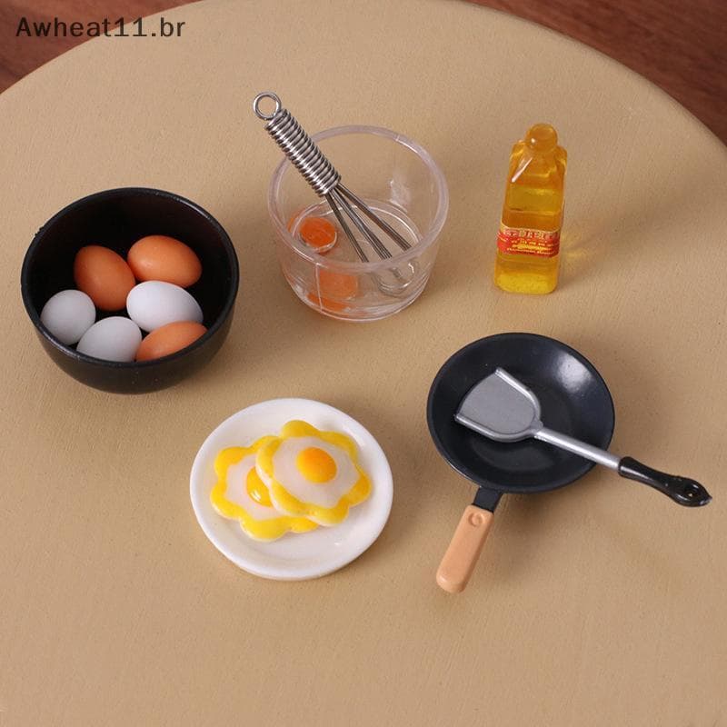 Awheat11 10 Pçs/set Casa De Bonecas Simulação Em Miniatura Mini Tigela Fritadeira De Ovos Batedor Modelo De Comida DIY A