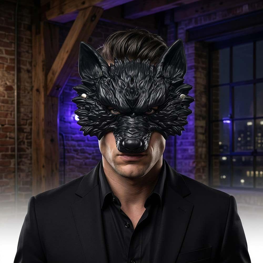 Máscara De Lobo De Halloween , Fantasia De Festa Respirável Para Cosplay Engraçado , Acabamento Preto E Pratea