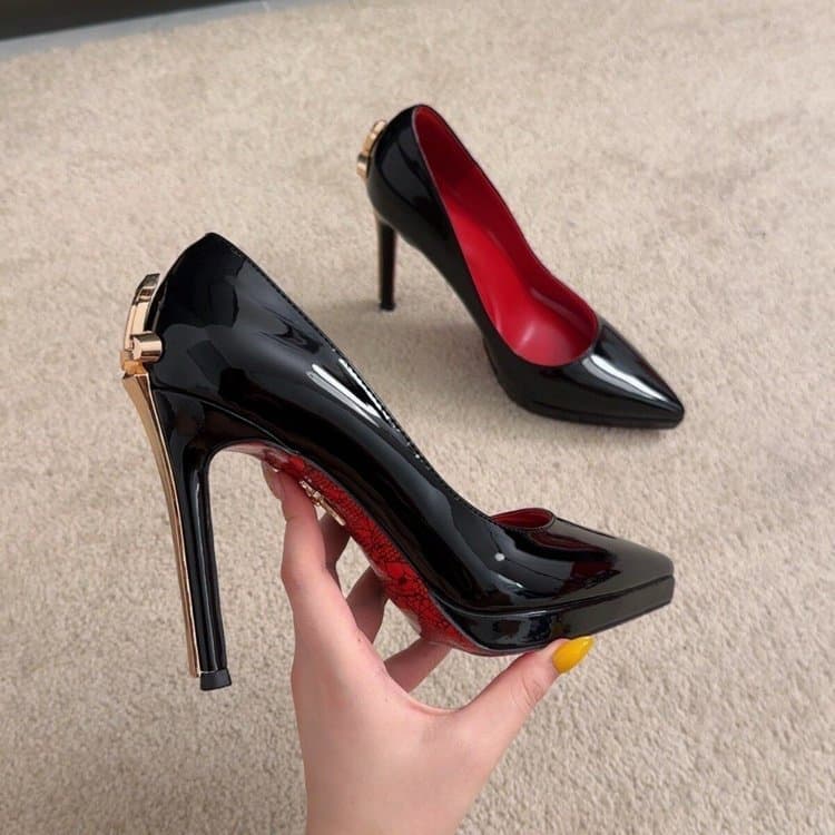 Sapatos femininos de salto Stiletto pontiagudo, sola grossa, salto alto à prova d'água aumentado