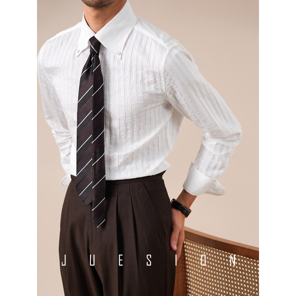 Jusion camisa listrada masculina com botão italiano, camisa Casual respirável para negócios, cavalheiro, roupa Formal, c