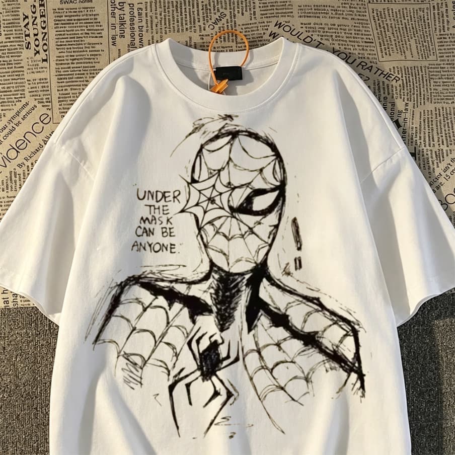 Camiseta Unissex Em Puro Algodão Com Estampa Retrô De Grafite Do Homem-Aranha