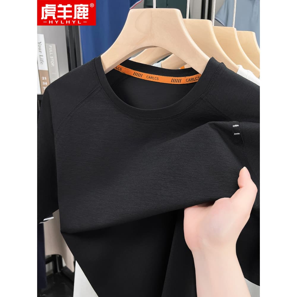 [Ice Silk Cool Feeling] Camiseta masculina de meia-idade com gola redonda de manga curta verão novo estilo pai verão cam