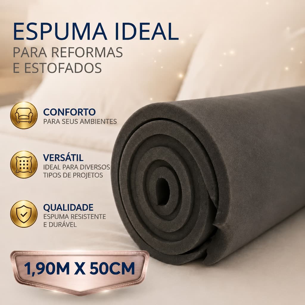 Espuma Em Metro Preta D28 1,90 mts X 50 cm Diversas Espessuras Para Tapeçaria Artesanato Assento