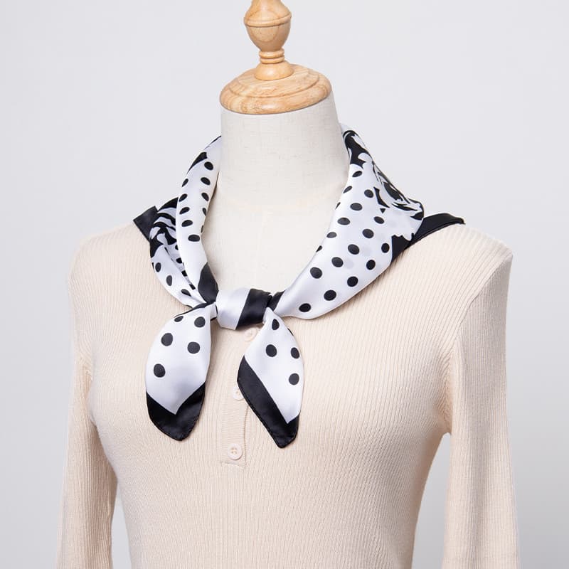 2026 novo estilo quadro preto bolinhas rosa lenço de seda feminino primavera verão estilo fino camisa combinando branco