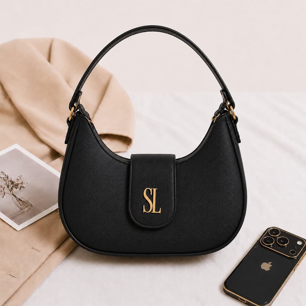 Bolsa Feminina Baguete Meia Lua Couro Ecológico Premium Alça de Ombro SL Zíper