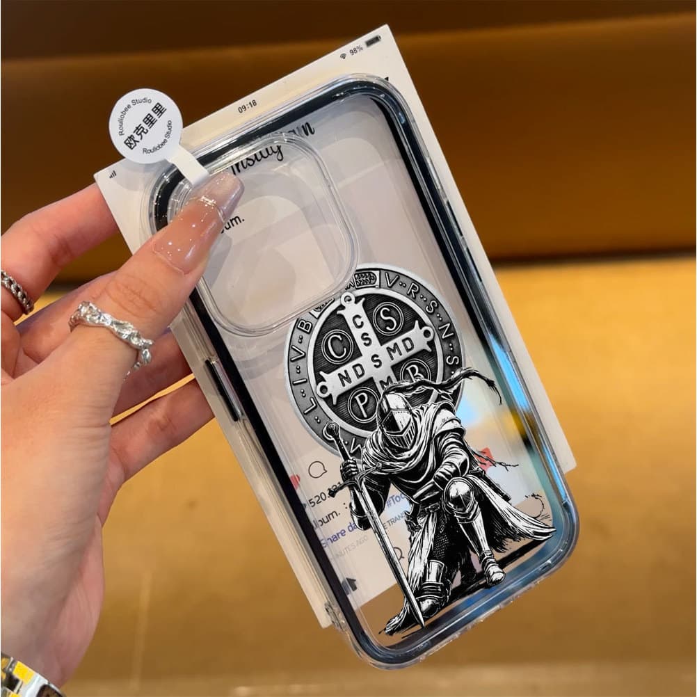 Capa Transparente Para IPhone 17 Pro Max 16 15 14 13 12 11 17Air Xs 2 Em 1 Rosa Cavaleiro Templário Caso