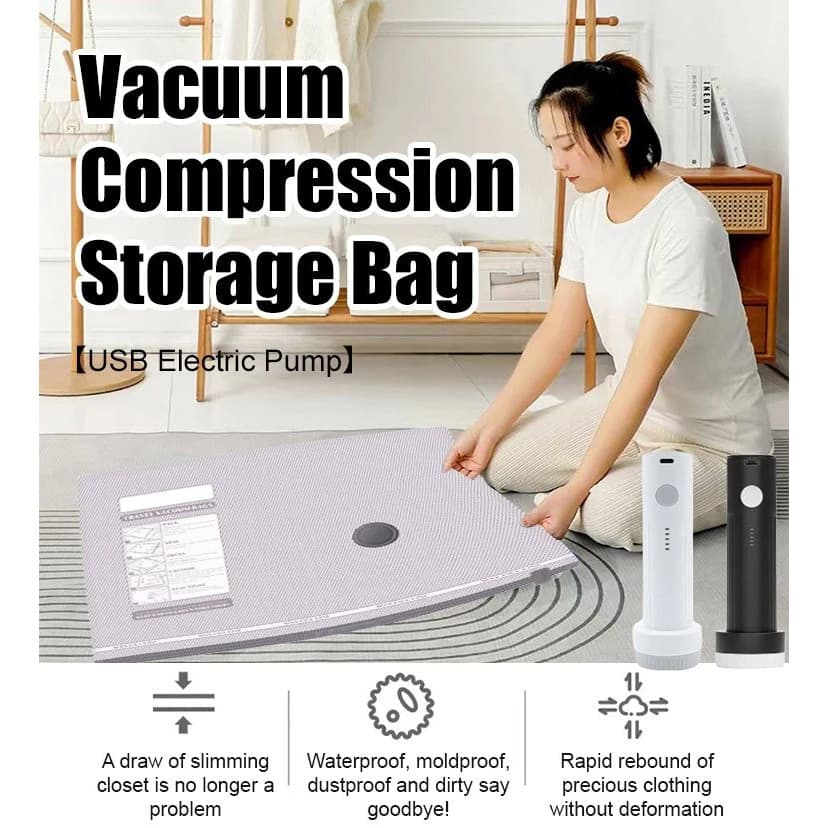 [Fácil de Usar] Bomba de Vácuo USB para Sacos de Armazenamento/Vestuário/Organização