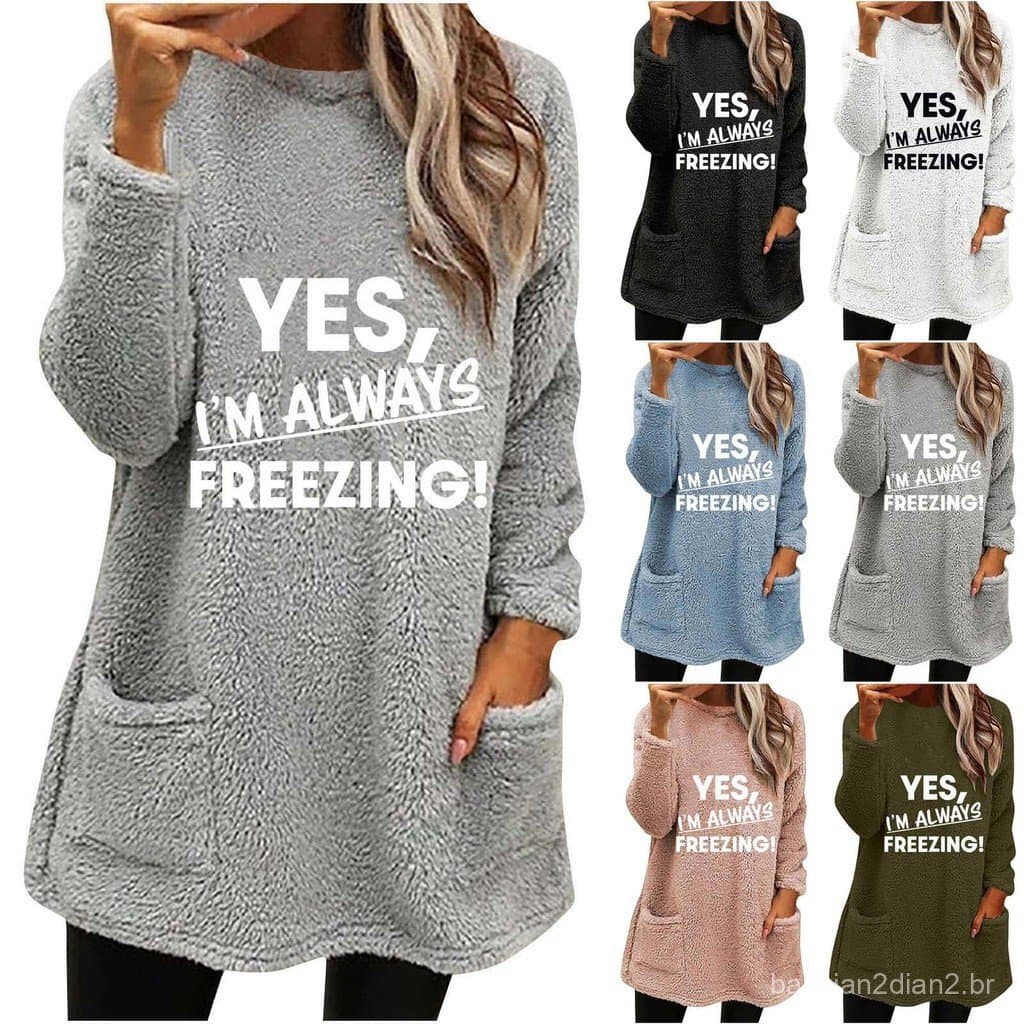 Outono inverno Cross-Border europeu americano feminino carta impressão em torno do pescoço Casual solto de manga comprid