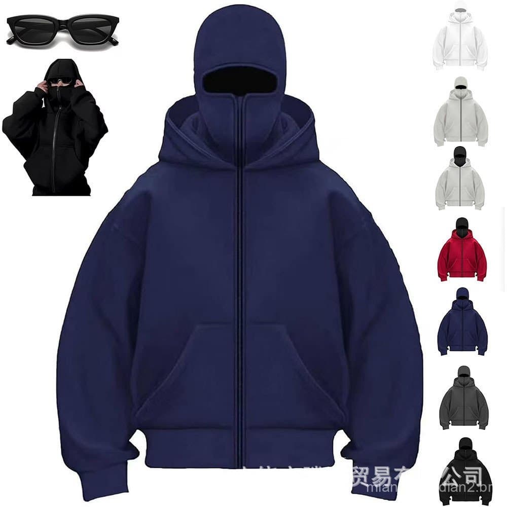Cross-Border outono inverno novo estilo na moda cor sólida mais veludo zíper duplo moletom com capuz golpe