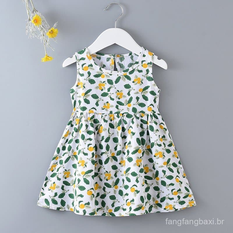 Meninas vestido de verão Floral vestido de princesa vestido de praia 2025 novo estilo algodão seda colete vestido roupas