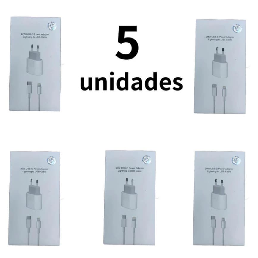Kit 5 10 e 20 pcs Carregador iPhone Turbo 20W Fonte + Cabo USB-C Lightning Rápido
