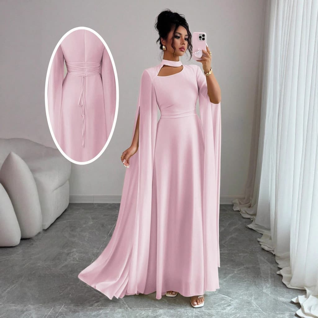 vestido de festa Capa Feminina Com Cadarço , Macacão slim fit Corrente Nas Costas , Feminino Banquete