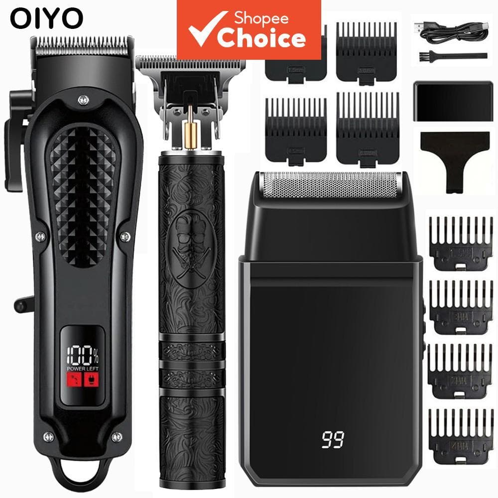 Kit de 3 peças de cuidados pessoais profissionais para homens, cortador de cabelo e aparador sem fio, barbeador