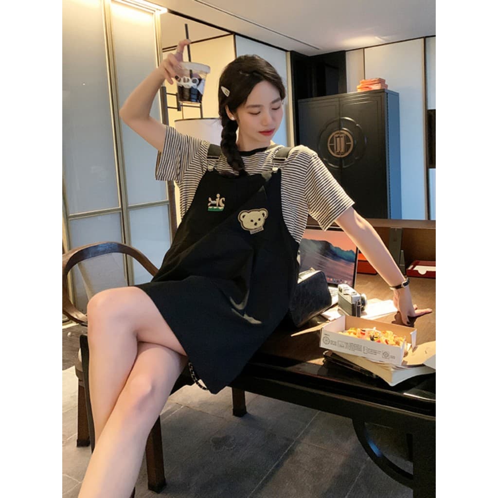 Doce legal pequeno Tits fufu vestido feminino verão 2026 novo estilo reduzindo a idade estilo Preppy listrado camiseta t