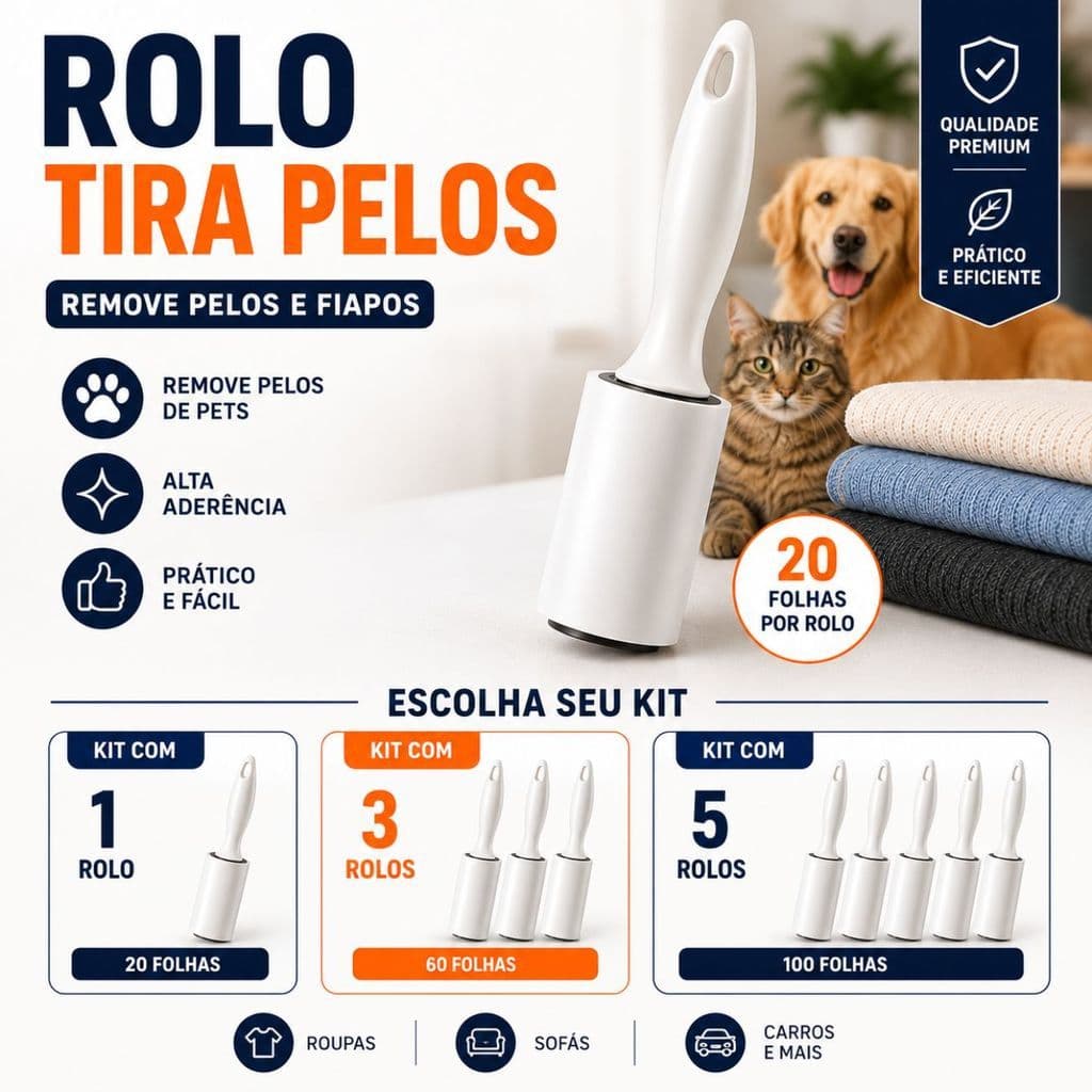 Kit Rolo Adesivo Tira Pelos De Pets Cães E Gatos Remove Fiapos Roupas Sofás Bancos De Carro E Cama