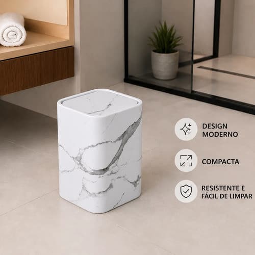 Lixeira 6L Marmorizada Basculante Tampa Click Cozinha Banheiro Lavabo Escritório Plástico Resistente