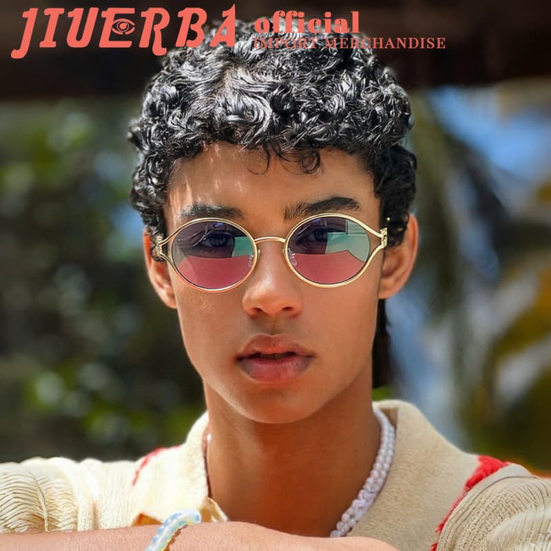(JIUERBA) Proteção UV400 Leve Minúsculo Oval Metal Óculos De Sol Coreano Ins Estilo Retro Unissex , Declaração Para Féri
