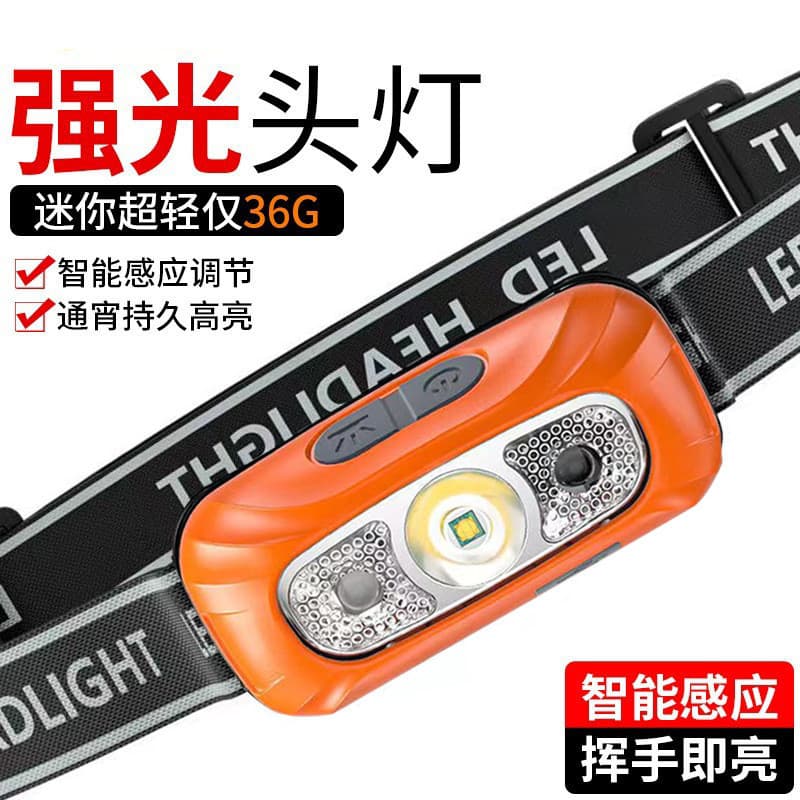 Farol de luz forte recarregável Super brilhante iluminação montada na cabeça bateria longa Sensor de vida ao ar livre no