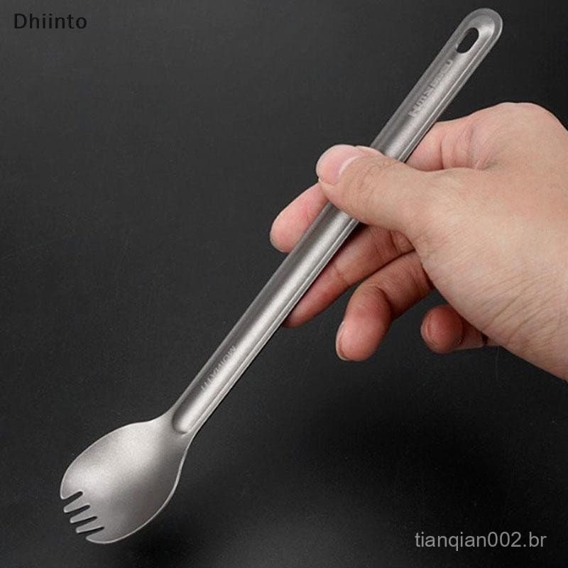[Dhiint] Garfo de liga de titânio com cabo longo, adequado para utensílios de camping e piquenique ao ar livre FIUZ