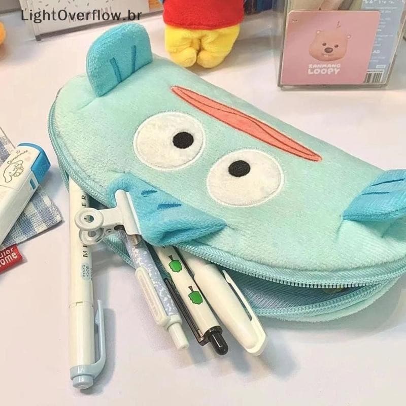 [LightOverflow] Estojo Sanrio Hangyodon Kawaii Cartoon Cute Plush Student Pencil Case Bolsa De Armazenamento De Cosmétic