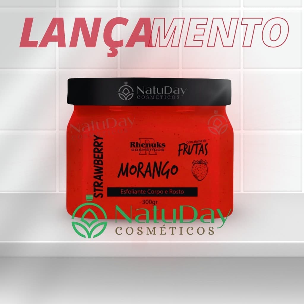 Esfoliante Corporal Para Corpo & Rosto  Morango  300g  - Rhenuks