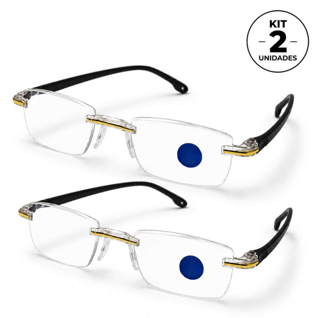 Kit com 02 Óculos de Grau para Leitura com Filtro de Luz Azul Sem Aro Unissex Premium