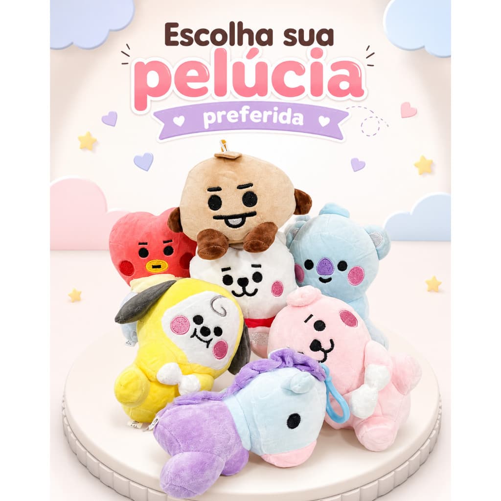 Chaveiro bts de Pelúcia  kit 1 / 2 un de 12cm bt21 / Chimmy / Tata / Van / Cooky / Shooky / Koya / Mang RJ