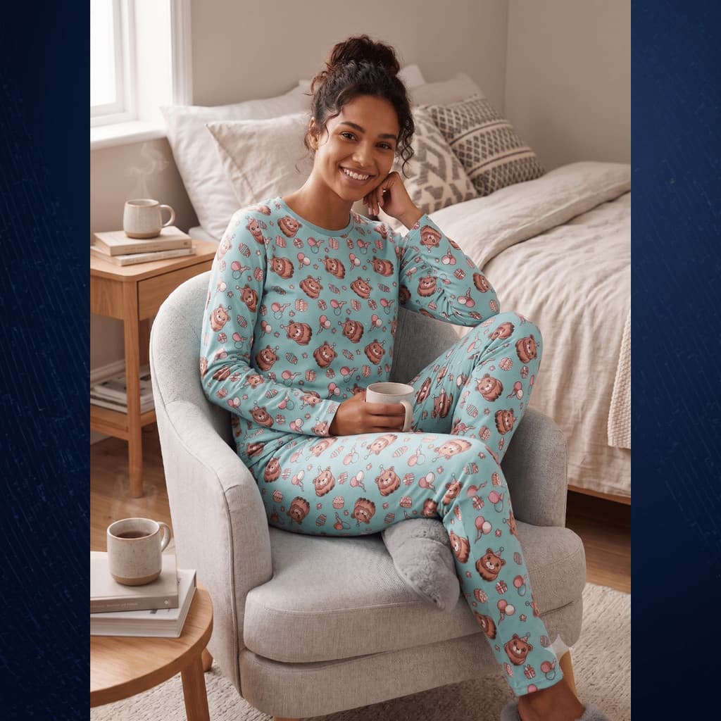 Pijama Feminino Suede Estampado, Quentinho para o Inverno, Calça e Manga Longa Roupa de Frio
