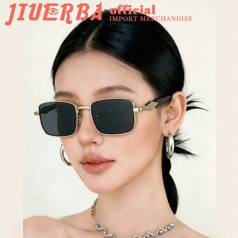 (JIUERBA) Óculos De Sol Retangulares De Metal Com Roupa Diária Unissex Leves , Clássicos Retrô Coreanos Para Homens E Mu