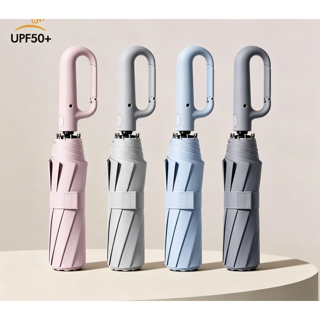 Guarda-Chuva Automático Compacto com Fivela Proteção UV Anti Vento Lona Resistente Sol e Chuva