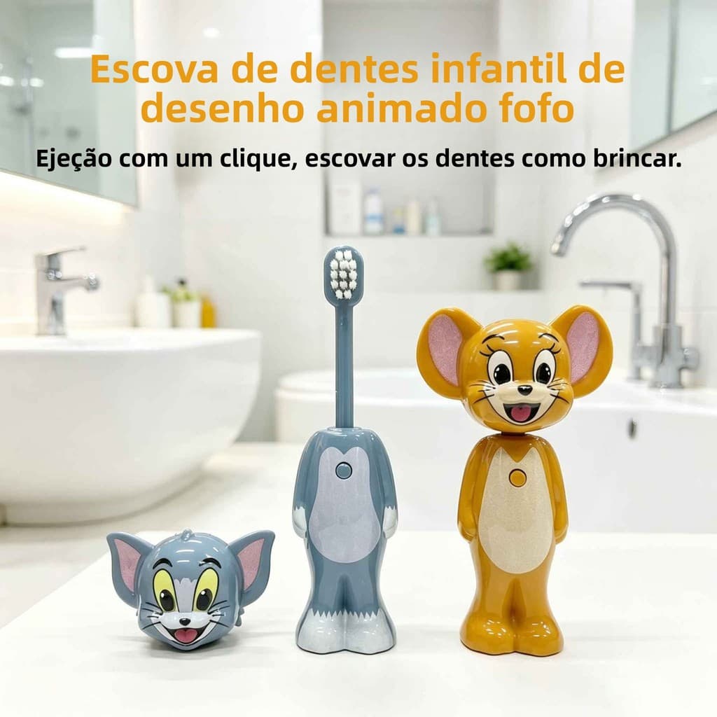 Escova de Dentes Retrátil de Cerdas Macias para Bebês e Crianças com Tema de Tom e Jerry