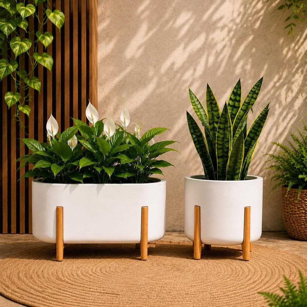 Kit Vaso e Floreira Decorativa com Pés de Madeira Jardim e Decoração Premium