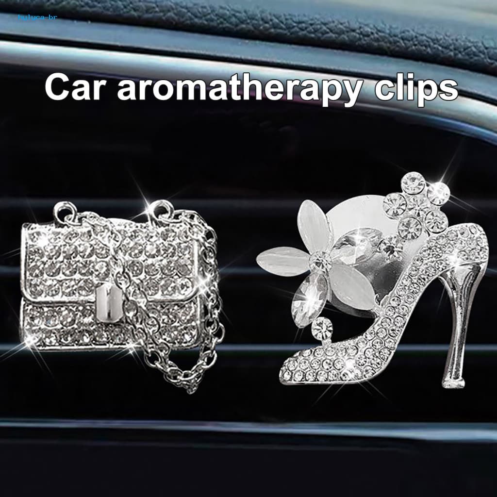 Car Air Vent Clip Easy to Install 2pcs Freshener Luxury Rhinestone High Heel Handbag Design Decoration Automotive Scent