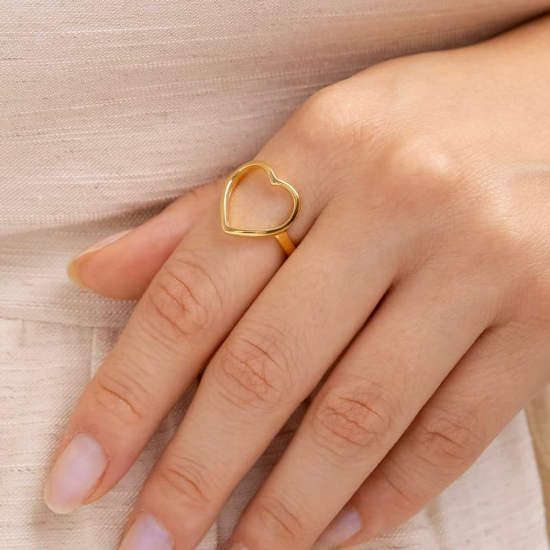 Anel de Coração Ajustável para Mulheres em Ouro 18k ou Prata 925 0EDD
