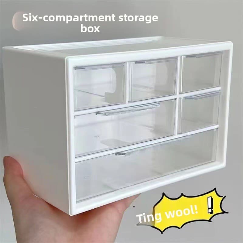 Tipo gaveta de mesa caixa de armazenamento de seis grades simples ins caixa de armazenamento transparente dormitório est