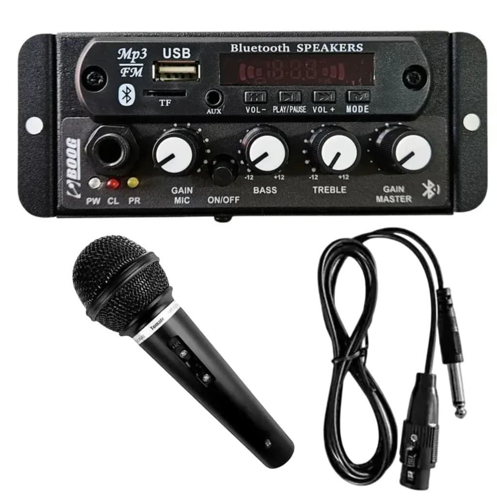 Mixer Amplificado Som Automotivo Bluetooth Com Microfone 12V