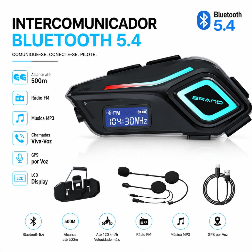 Intercomunicador Bluetooth 5.4 para Capacete Moto LCD FM GPS 500M Viva Voz Q58-MAX