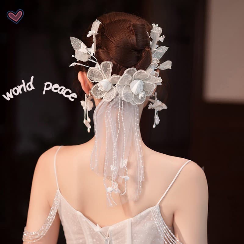 Grampo De Cabelo Fairy Forest – Conjunto De Cocar De Casamento Branco Para Vestido Xiuhe , Acessórios De Noiva
