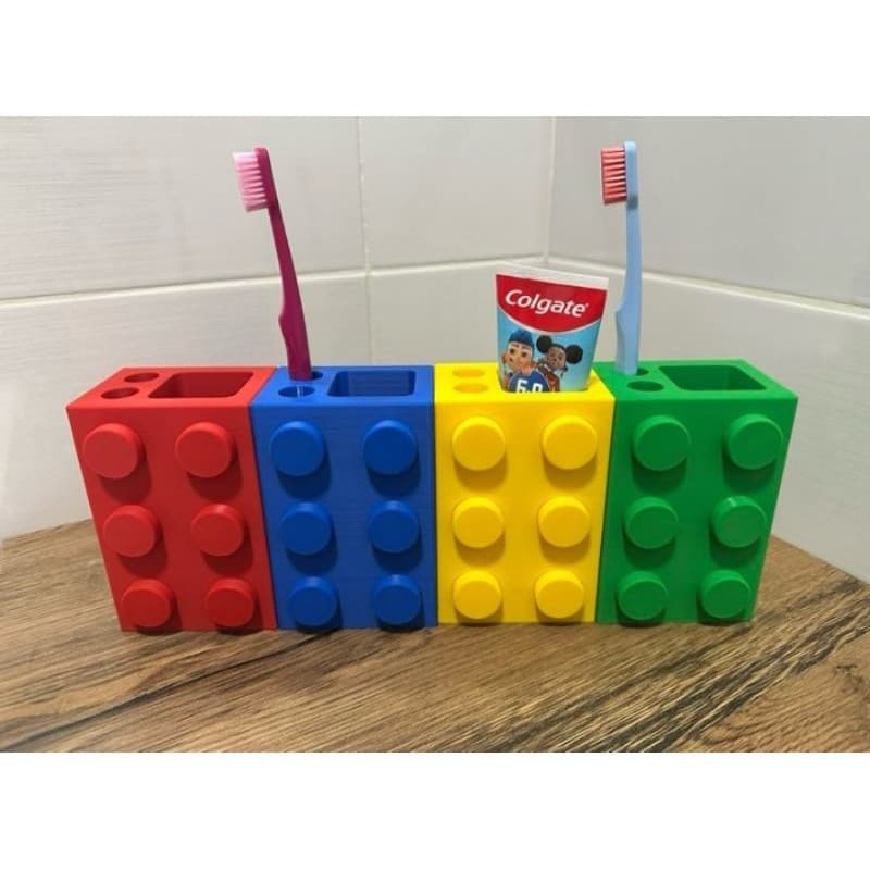 1 Porta Escova de Dente Blocos Lego Encaixáveis Organizador Banheiro Infantil 3D