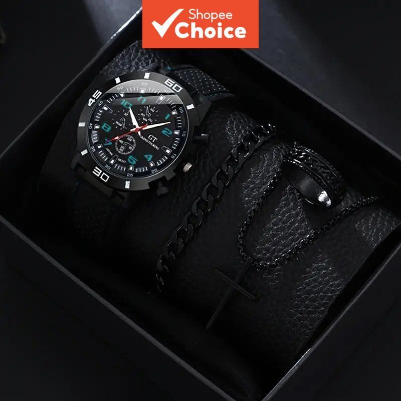 Conjunto De Relógio De Quartzo Masculino Spring Moto – Pulseira , Colar , Presente Premium