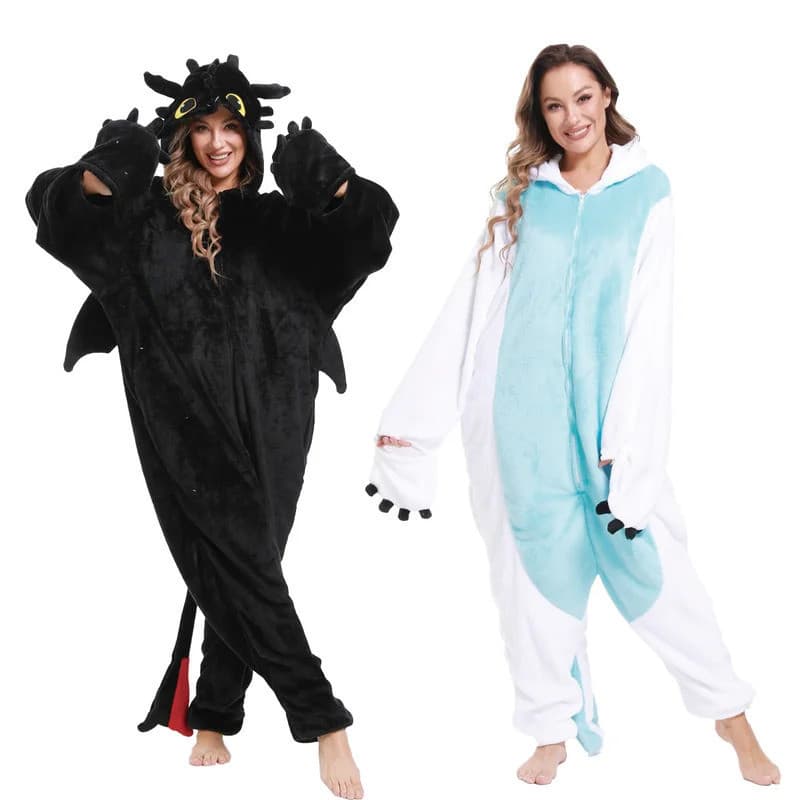 JKJP Kigurumi Macacão de Desenho Animado Pijama para Crianças e Adultos Mulheres Homens Animais Como Treinar Seu Pijama