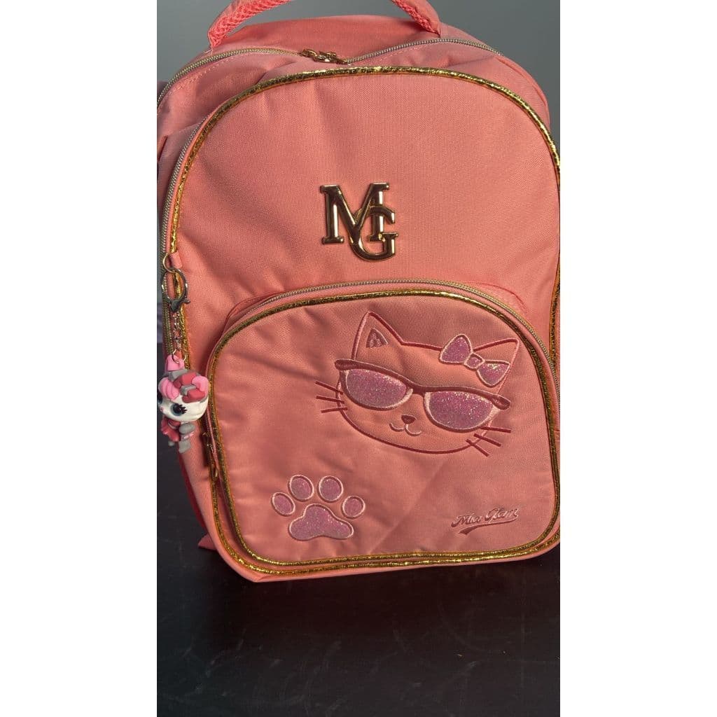Mochila De Costas Salmão 17,5" com Estampa de Gatinho – Resistente, Compacta e Estilosa