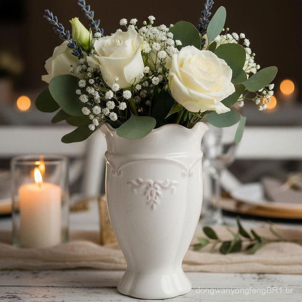 Vaso de Cerâmica Branco hjn - Vaso de Flores Francês para Decoração, Pequenos Vasos Vintage para Flores/Decoração de Cas