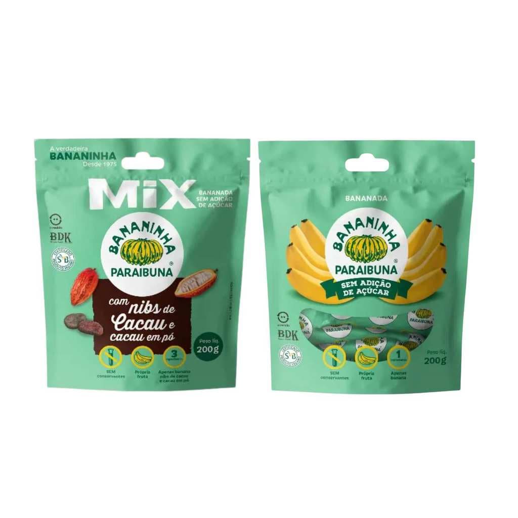 Kit Bananinha Sem Açúcar Sabores Sortidos - Paraibuna 2 Unidades 200g