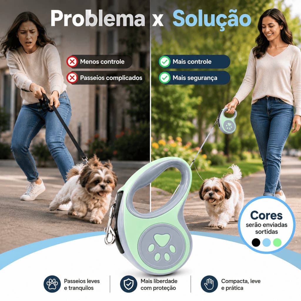 Guia Retrátil para Cães com Trava e Cores Sortidas
