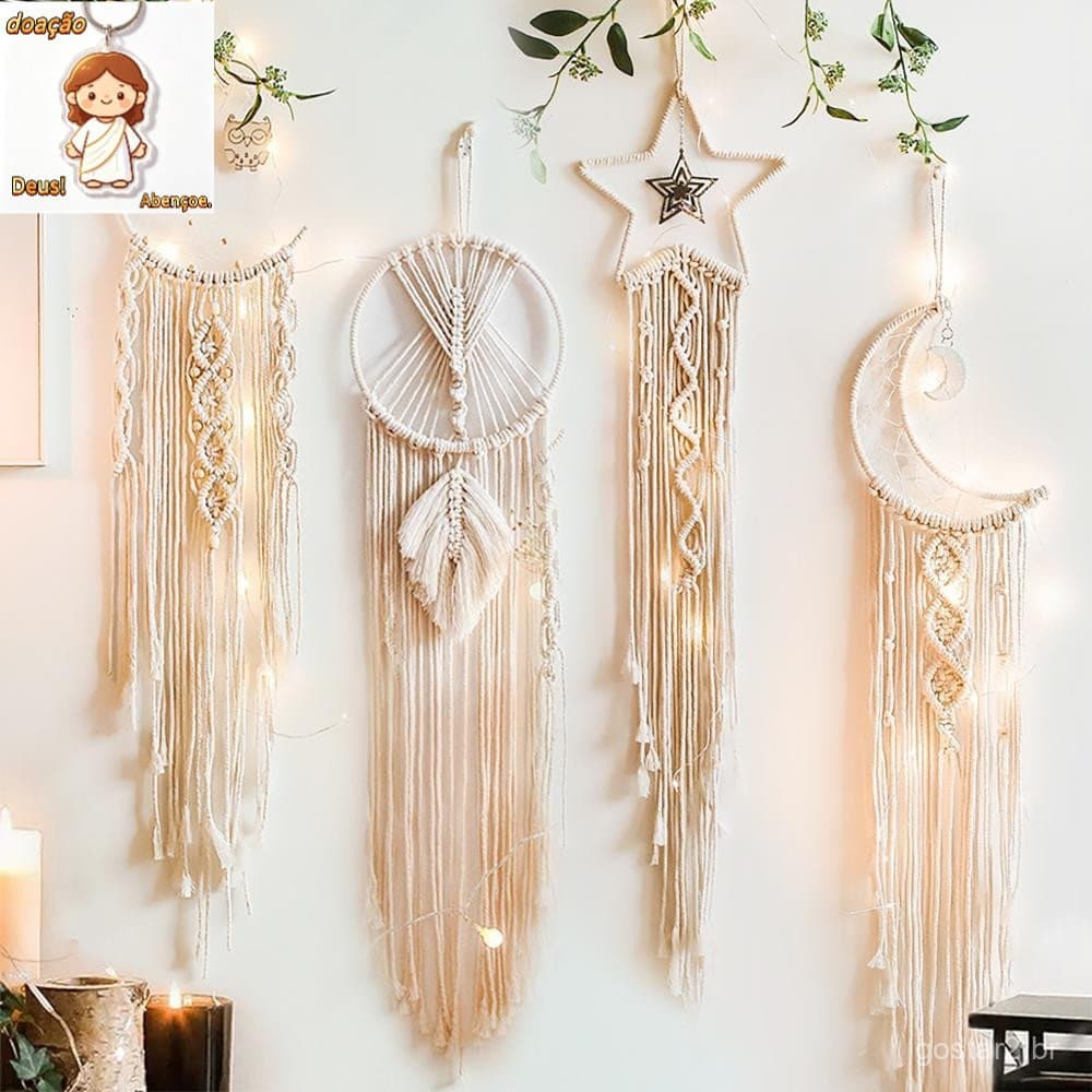 Decoração De Apanhador De Sonhos De Estrela Da Lua , 1 Peça Boho Home Moon Star Dreamcatcher , Macrame Pendurado Na Pare