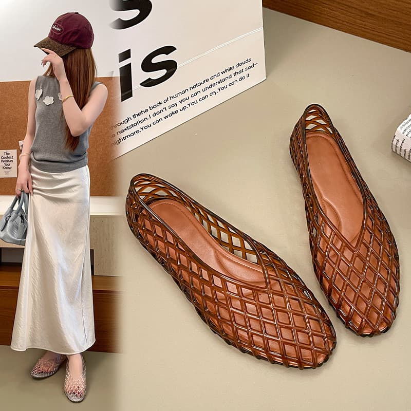 2026 novo estilo comércio exterior grade de transporte transparente Retro geléia sapatos femininos casuais buraco sapato