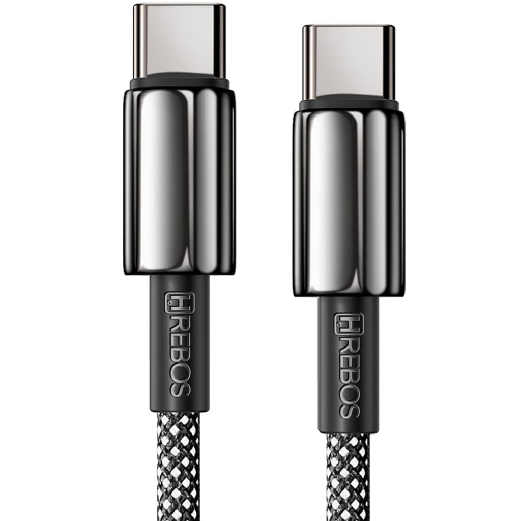Cabo USB C para USB C Turbo Premium 100W Black Braid 1 Metro Preto Hrebos Cb 357C