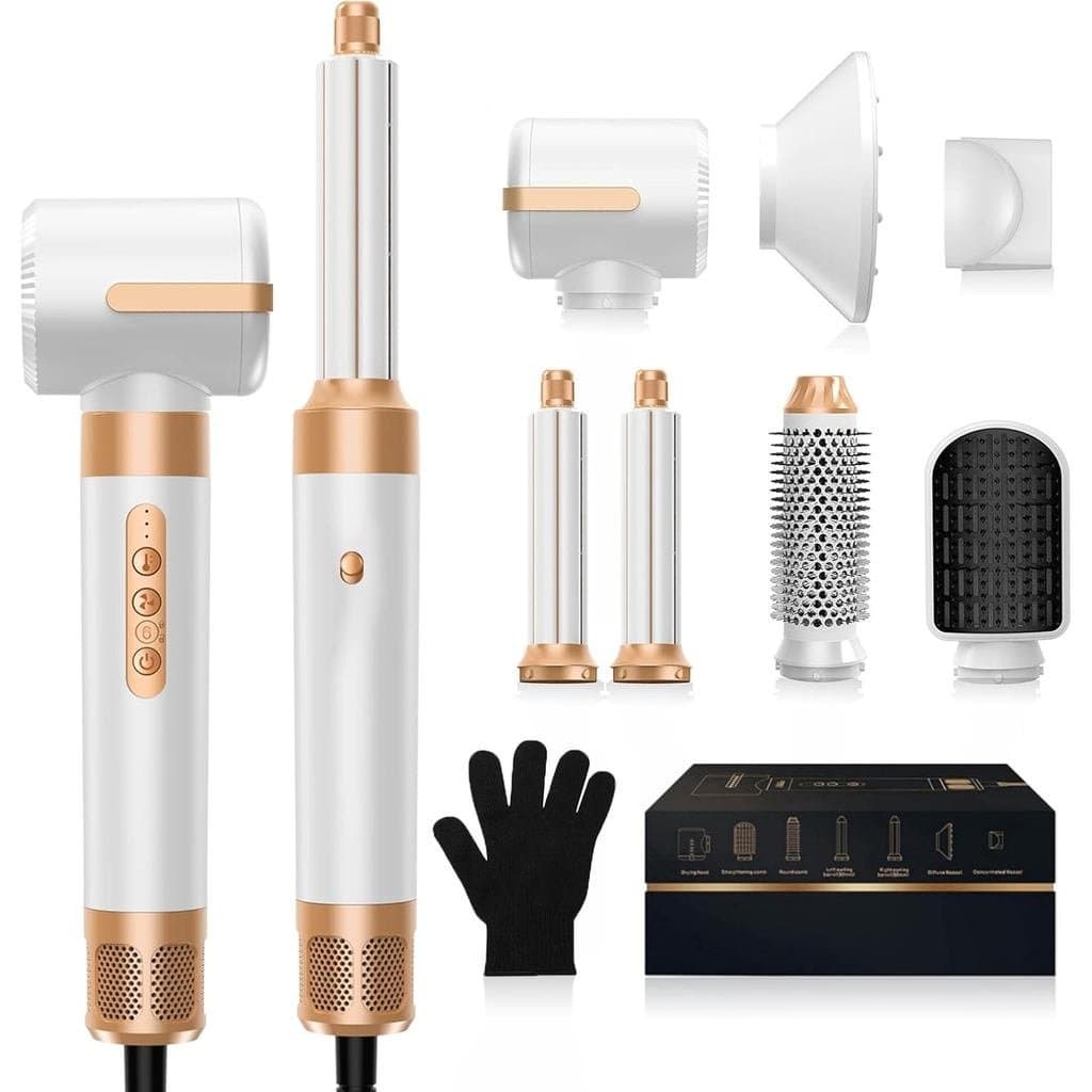 Escova Secadora de Cabelo, Escova Secadora com Acessórios, 110000 RPM, Modelador de Cabelo Cacheado 7 em 1, Ferramenta P